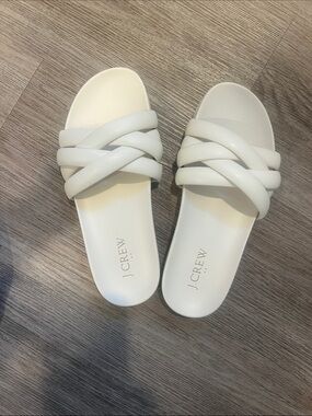 J. Crew White Braided Strap Slide Sandals